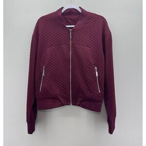 BuffBunny Burgundy Rose Arnold Quilted Bomber Jacket Silver Front Zipper Pockets